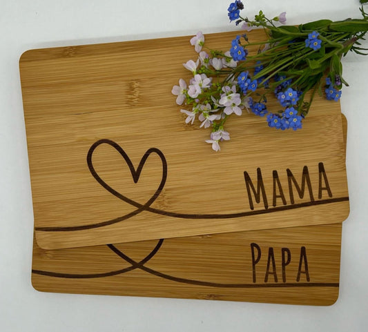 Schneidebrett | Herzmotiv | 2er-Set Mama & Papa
