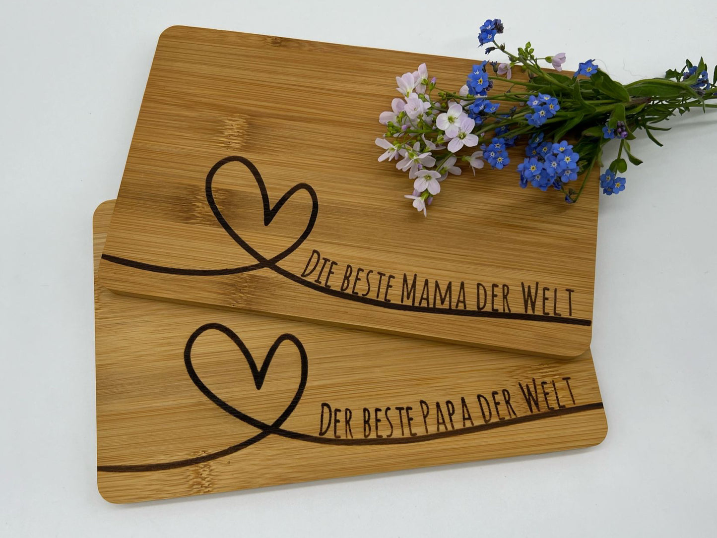 Schneidebrett | Herzmotiv | 2er-Set Die beste Mama der Welt / Der beste Papa der Welt