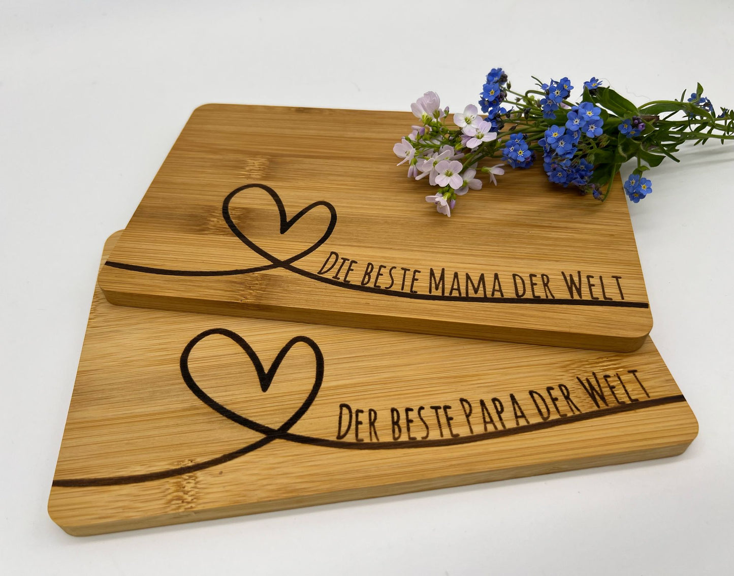 Schneidebrett | Herzmotiv | 2er-Set Die beste Mama der Welt / Der beste Papa der Welt